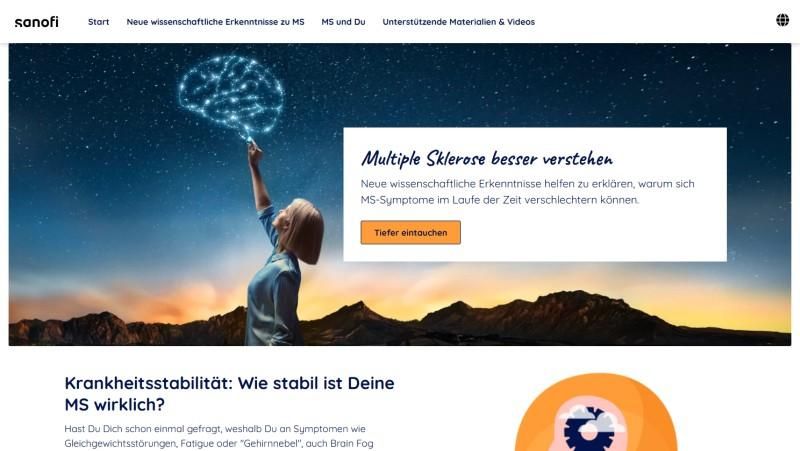 Multiple Sklerose besser verstehen: Screenshot der Webseite www.ms-perspektivwechsel.de